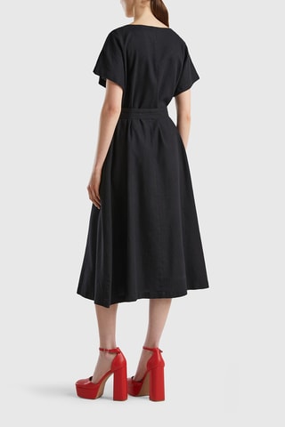 Vestido-camisa de linho - Preto