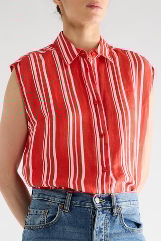 Camisa sem mangas em linho - Vermelho e branco