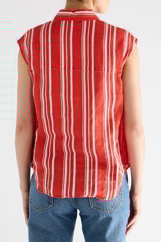 Camisa sem mangas em linho - Vermelho e branco