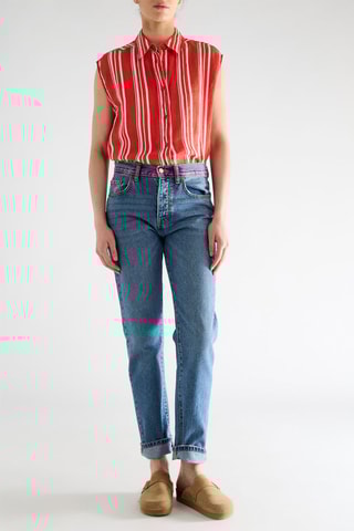 Camisa sem mangas em linho - Vermelho e branco