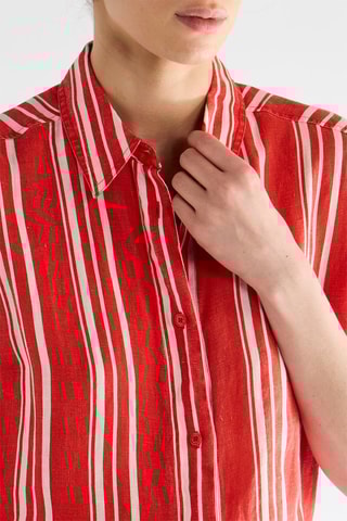 Camisa sem mangas em linho - Vermelho e branco