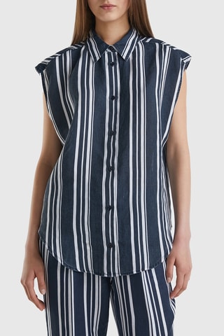 Camisa em linho - Azul-escuro