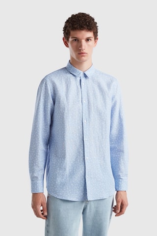 Camisa em linho Azul-celeste