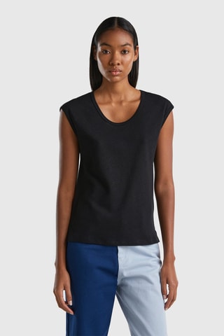 T-shirt en lin sans manches - Noir
