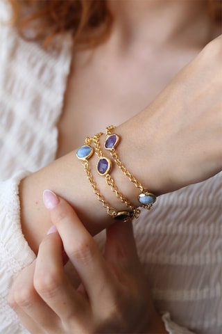 Bracelet multi-rangs - Plaqué or jaune, opales et améthystes