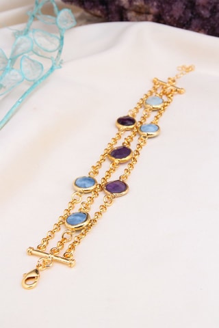 Bracelet multi-rangs - Plaqué or jaune, opales et améthystes