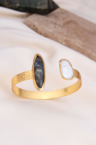 Jonc doré à l'or fin jaune - Labradorite