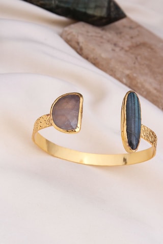 Jonc - Plaqué or jaune, quartz et labradorite