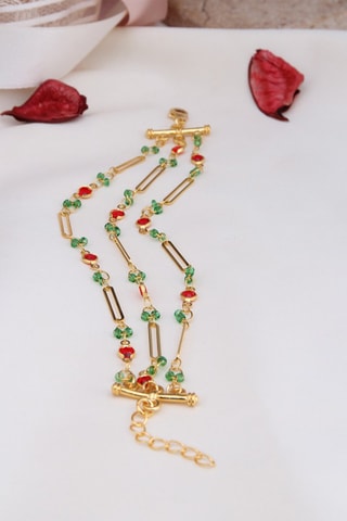 Bracelet multi-rangs doré à l'or fin jaune - Pierres naturelles