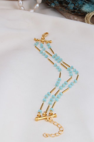 Bracelet multi-rangs doré à l'or fin jaune - Turquoises