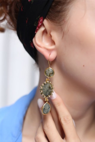 Boucles d'oreilles dorées à l'or fin jaune - Prehnites et zircons
