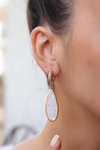 Boucles d'oreilles - Doré à l'or fin jaune et pierres de lune
