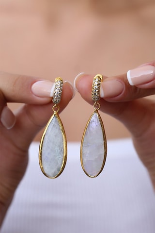 Boucles d'oreilles - Doré à l'or fin jaune et pierres de lune
