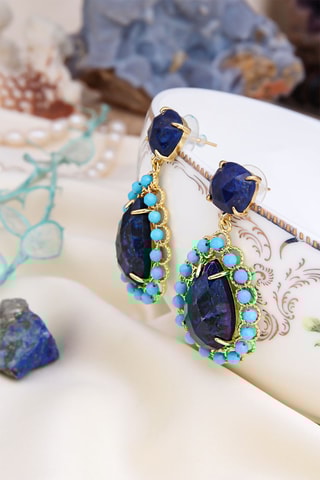 Boucles d’oreilles dorées à l'or fin jaune - Lapis-lazuli