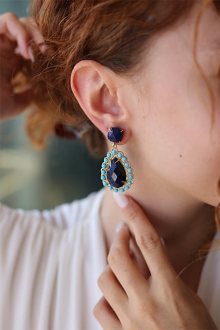Boucles d’oreilles dorées à l'or fin jaune - Lapis-lazuli
