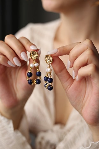 Boucles d’oreilles dorées à l'or fin jaune - Lapis-lazuli