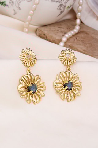 Boucles d’oreilles dorées à l'or fin jaune - Labradorites