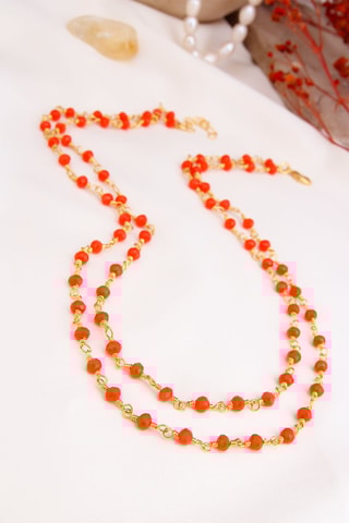 Collier double rang - Plaqué or jaune et pierres naturelles