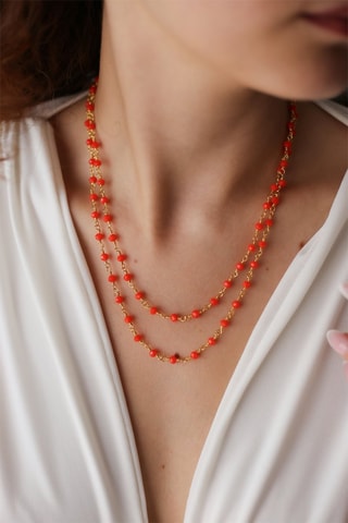 Collier double rang - Plaqué or jaune et pierres naturelles