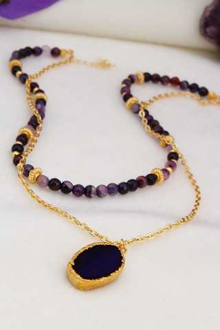 Collier multi-rangs - Plaqué or jaune et lapis-lazuli