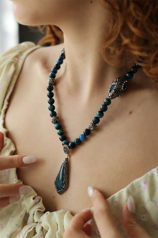 Collier doré à l'or fin jaune - Œils-de-tigre
