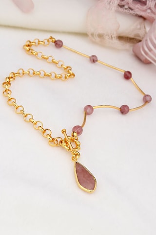 Collier - Plaqué or jaune et quartz fraise