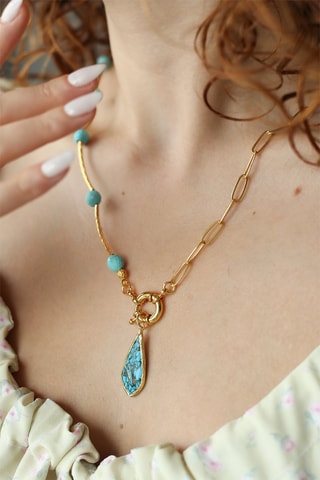 Collier doré à l'or fin jaune - Turquoises