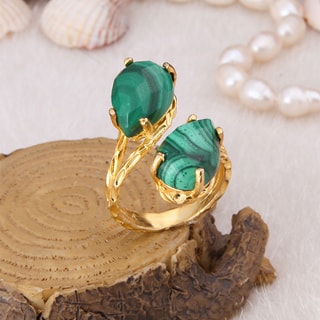 Bague - Laiton plaqué or & malachite