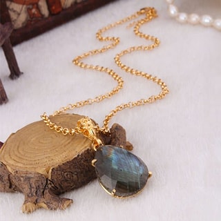 Collier - Laiton plaqué or & labradorite