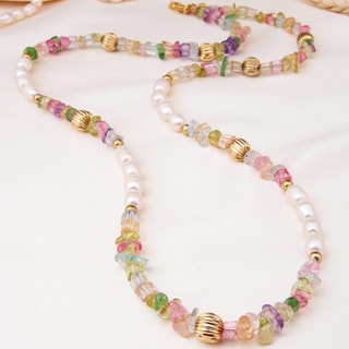 Collier - Laiton plaqué or, perle & verre