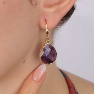 Boucles d'oreilles - Laiton plaqué or & améthyste
