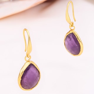 Boucles d'oreilles - Laiton plaqué or & améthyste