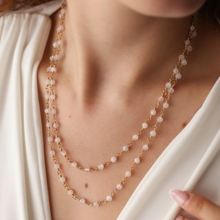Collier - Laiton plaqué or & quartz rose 