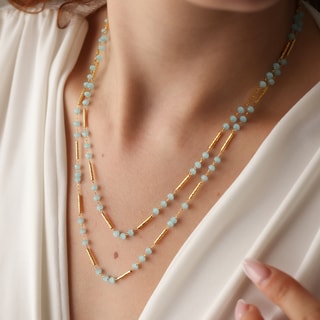 Collier - Laiton plaqué or & amazonite