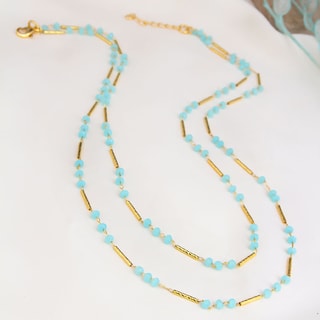 Collier - Laiton plaqué or & amazonite