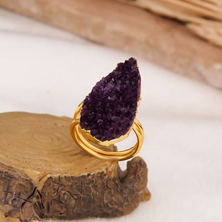Bague - Laiton plaqué or & améthyste