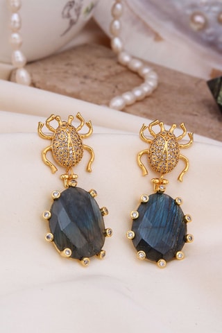 Boucles d’oreilles - Plaqué or jaune, labradorites et zircons