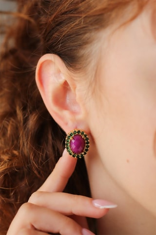 Boucles d’oreilles - Rhodonites et zircons