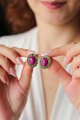Boucles d’oreilles - Rhodonites et zircons