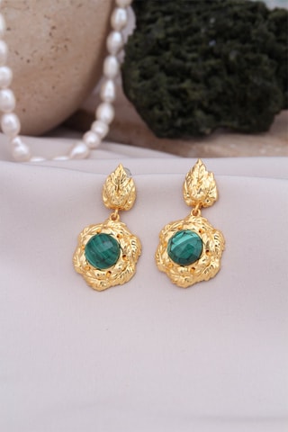 Boucles d’oreilles doré à l'or fin jaune - Malachites