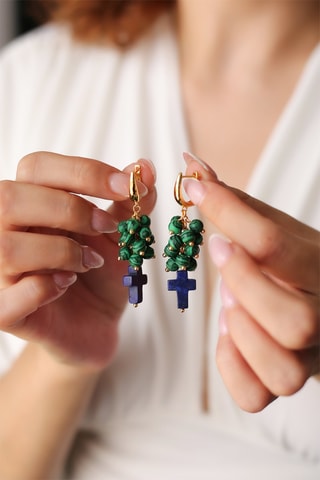Boucles d’oreilles - Malachites et lapis-lazuli