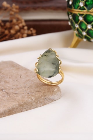 Bague - Plaqué or jaune et préhnite