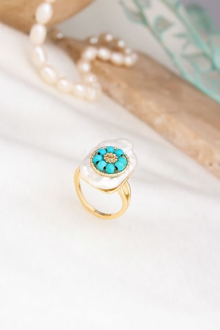 Bague - Perle de culture et turquoises
