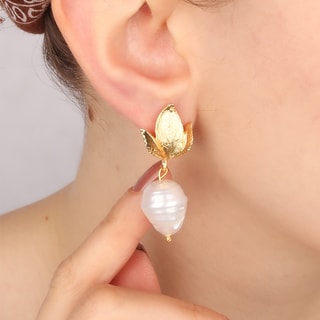 Boucles d'oreilles - Laiton plaqué or & perles
