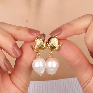 Boucles d'oreilles - Laiton plaqué or & perles