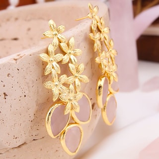 Boucles d'oreilles - Laiton plaqué or & quartz rose