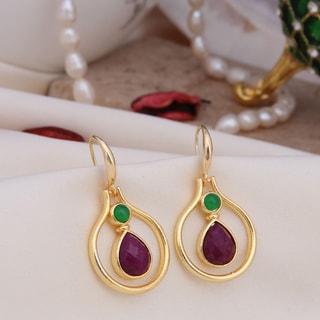 Boucles d'oreilles - Laiton plaqué or, agate & cristal