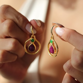 Boucles d'oreilles - Laiton plaqué or, agate & cristal