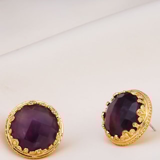 Boucles d'oreilles - Laiton plaqué or & améthyste