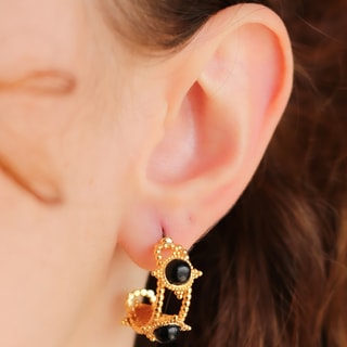 Boucles d'oreilles - Laiton plaqué or & onyx